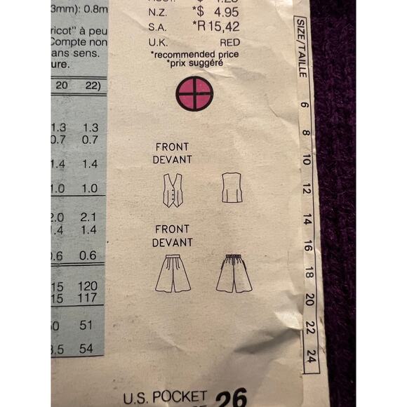 butterick sewing pattern 3543 vest pants shirt size 12 14 16 - Picture 6 of 6